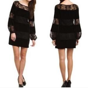 Laundry by Shelli Segal Black Velvet and Lace Long Sleeve Party LBD dress size 6